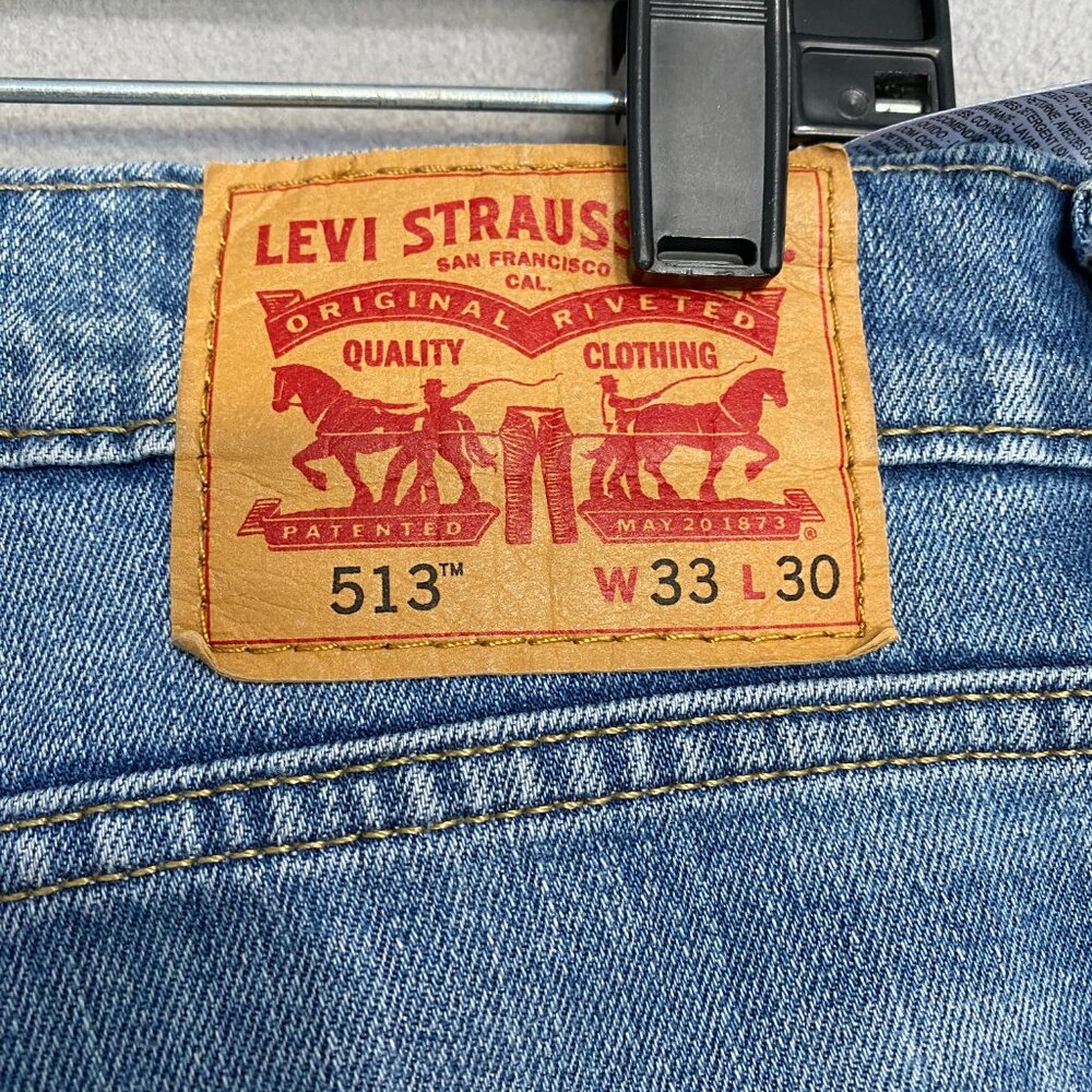 Levi’s 513 Slim Straight Jeans Mens 33x30 Medium Wash Distressed Faded Denim - Picture 4 of 7
